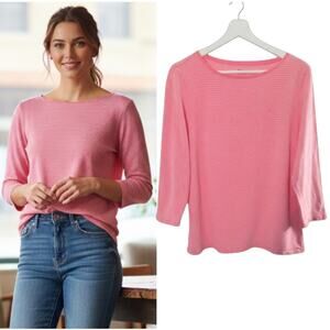 Talbots Tee Women's Size XL 3/4 Sleeve Boat Neck Pink Stripe Knit Cotton Top